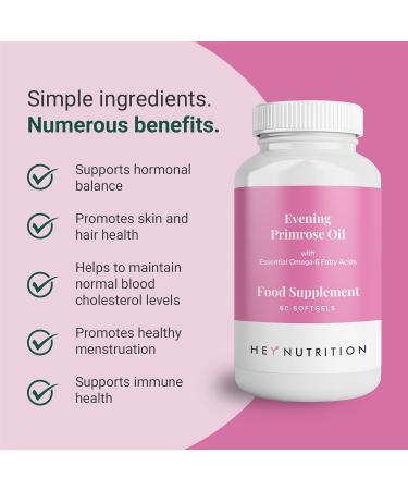 Hey Nutrition Evening Primrose Oil - Omega-6 Fatty Acids for Healthy Skin & Hair - Menstruation Support - 60 Softgels - Buy Online on GoSupps.com