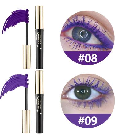 Purple Volume Liquid Mascara-2Pcs Purple Waterproof Smudge-proof Colored Mascara for Eyelashes Non-clump Hypoallergenic Fast Dry Lashes Cosplay Party Stage Use Women Girl Makeup Gift-08#+09# - Buy Online on GoSupps.com