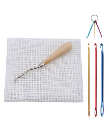 39.4 x 59 inches Blank Rug Latch Hook Locker Hooking Mesh Canvas Kit with Latch Hook Tool, Tunisian Afghan Crochet Hook Knitting Needles and Mini Crochet Hooks Keychain