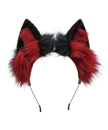 ZFKJERS Furry Fox Wolf Cat Ears Headwear Women Men Cosplay Costume Party Cute Head Accessories for Halloween (Red Black)