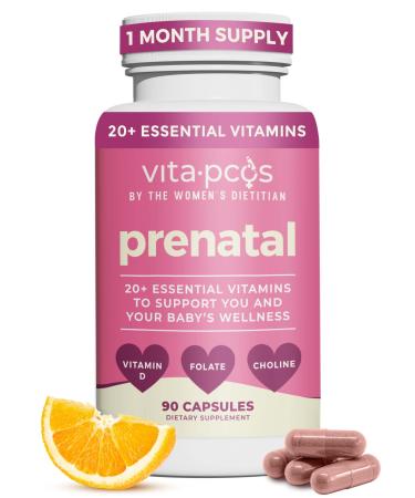 VITA-PCOS Prenatal Vitamins for Women Multivitamins with Folic Acid Iron Choline & More Essential Nutrients for Preconception Pregnancy and Baby s Development 90 Capsules 1 Month Supply