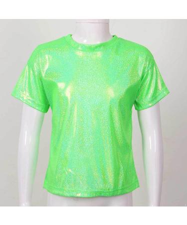 KKmeter Kids Short Sleeve Metallic Green Dance T-Shirt - Size 6-7 - Buy Online on GoSupps.com