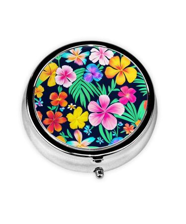 Colorful Flowersround Pill Box 3 Compartment Round Pill Box Organizer Portable Travel Pill Box for Traveling.