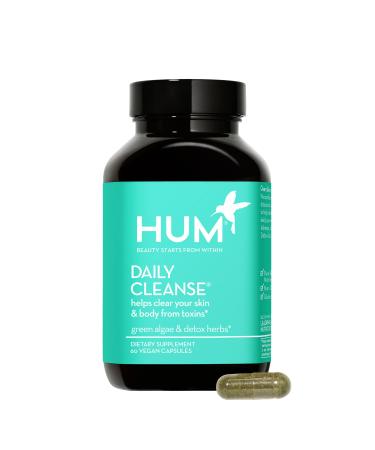 HUM Daily Cleanse Clear Skin Herbal Supplements - Improved Digestive Health + Natural Detoxification Support with Green Algae, Detoxing Herbs & Minerals - Body Detox & Skin Supplement (60 Capsules)