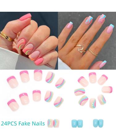 Square False Nails Short 24PCS with Glue - Wavy Fake Nails for Women - Buy Online on GoSupps.com