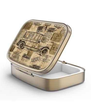 Pill can box with mirror retro 2 compartment Small pill box bronze rectangular pill box or vitamins fish oil dietary supplements pills contain 1 piece F-17-vintage map-1