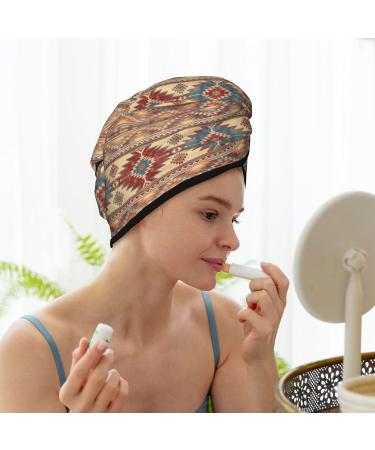 Hair Towel Wrap - Quick Drying Turban with Button | Tribal Aztec Design | Perfect for Fast Hair Drying - Buy Online on GoSupps.com