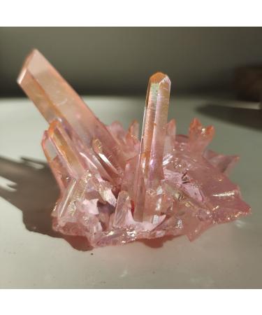 Home Decoration 1pcs100-150g Natural Crystal Cluster Specimen Aura Electroplating Pink Gemstone Titanium Quartz Cluster Specimen Stones Home Collections (Size : 2pcs)