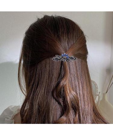 Aneneiceera Blue Crystal Wedding Hair Clip Barrette Molan Rhinestone Black Hair Barrette Clips Bling Bridal Headpieces Head Clip Headwear Crystal Bride Hair Accessories for Women and Girls (Lotus)