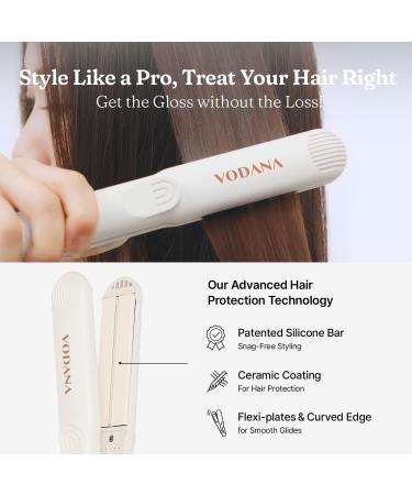 VODANA Professional Softbar Flat Iron - Ceramic Straightener with Silicone Bar Dual Voltage Quick Styling & Healthy Hair Solution - 1 Inch Ivory - Buy Online on GoSupps.com