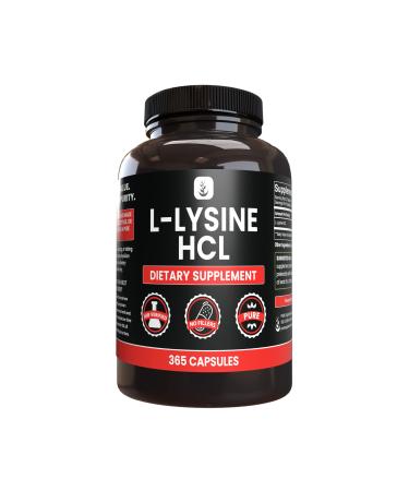 PURE ORIGINAL INGREDIENTS L-Lysine HCl (365 Capsules) No Magnesium Or Rice Fillers Always Pure Lab Verified 365 Count (Pack of 1)