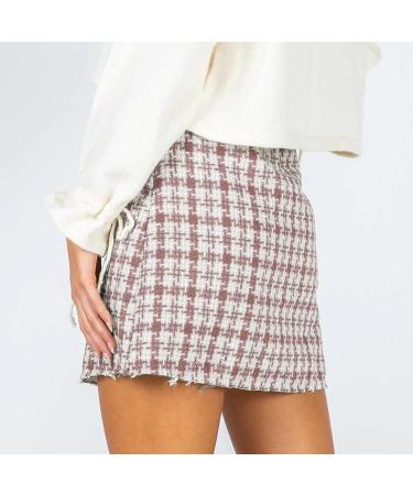 Elegant Women's Short Winter Skirt - High Waist Cord Ruffle Mini Skirt - A-Line Wrap Dress - Pink - Buy Online on GoSupps.com