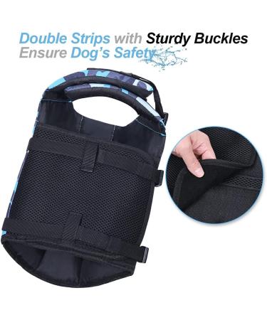 Vivaglory Camo Blue Dog Lifeguard Vest - Removable Front-Wheel Drive Reflective Caps & Extra Padding for Swimming - Size M (53-63cm Chest) - Buy Online on GoSupps.com