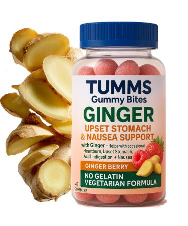 THREE PEBBLES Antacid with Ginger - 45 Vegan Giner Berry Antacid Gummies for Nausea and Upset Stomach