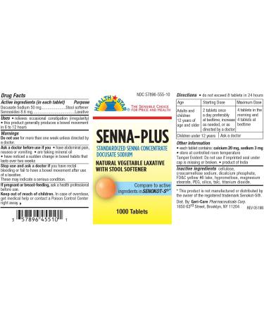 GeriCare Senna Plus Laxative Tablets - 50 mg Docusate Sodium & 8.6 mg Sennosides | 1000 Tablets for Effective Relief - International Shipping Available - Buy Online on GoSupps.com