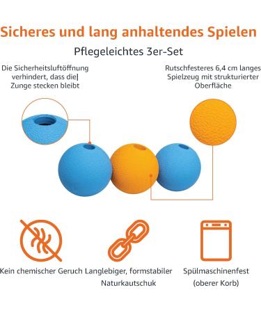 Amazon Basics Supreme Rubber Dog Play Balls - 6.4 cm (3-Pack) in Blue & Orange | Durable Dog Toys for International Shipping - Buy Online on GoSupps.com