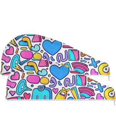 Colorful Graffiti Patterns Hair Towel 2 Pack | Super Absorbent Quick Dry Hair Turbans for Women & Girls - Perfect Hair Drying Solution - Buy Online on GoSupps.com
