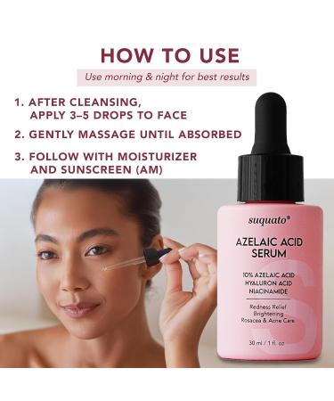 10% Azelaic Acid Serum with Niacinamide & Hyaluronic Acid Rosacea Treatment For Face Redness Relief Blemish Relief Brightening Skincare for Rosacea-Prone Oily or Sensitive Skin 30ml - Buy Online on GoSupps.com