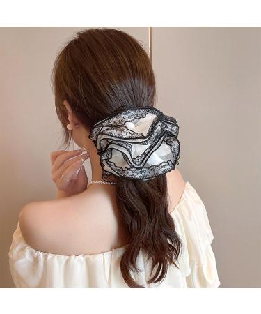 amangul Multi Layer Lace Hair Scrunchies Thick Updo Oversized Hair Scrunchy Elegant Hair Rope Scrunchy Women Ponytail Holder(Beige) - Buy Online on GoSupps.com