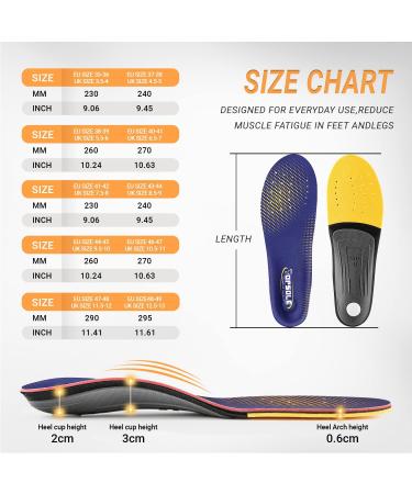 Topsole Orthopedic Insoles for Plantar Fasciitis Flat Foot & Heel Spur - Comfort Shoe Inserts for Men & Women (EU 47-48 30.5cm) - Blue - Buy Online on GoSupps.com