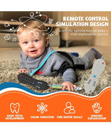 Teething Toys for Babies 6-12 Months-2 Pack Silicone TV Remote Control Shape Baby Hand Teethers for 12 to 18 Months -Infant Chew Toys with Anti-Drop Pacifier Clip-Safety Tested (Black & Grey) - Buy Online on GoSupps.com