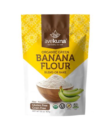 LiveKuna Organic Banana Flour - 100% Natural Non-GMO Green Banana Flour, Gluten-Free & Grain-Free All-Purpose Wheat Flour Alternative - Great For Baking, Cooking, Keto & Paleo Diets, 32 oz