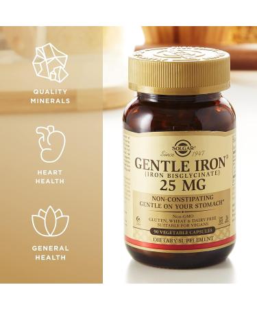 Solgar Gentle Iron 25mg - 90 Vegetable Capsules | Non-Constipating & Gluten Free | 90 Servings - Buy Online on GoSupps.com
