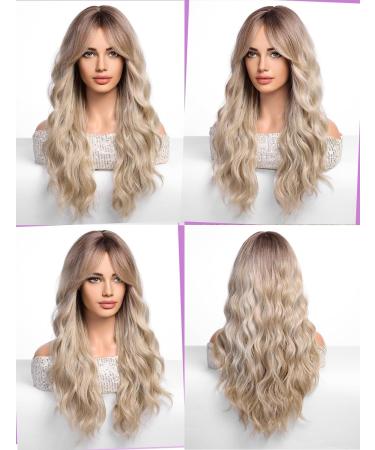 WOKESTAR Long Light Blonde Synthetic Hair Wig with Curtain Fringe for Women - Buy Online on GoSupps.com