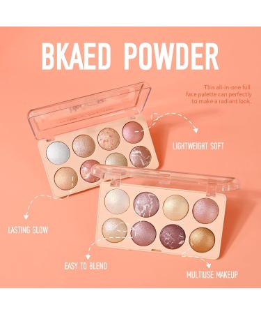 KYDA 8 Colors Baked Powder Palette | Multiuse Eyeshadow Highlighter & Contour | Lightweight Buildable Glossy Pigment - Golden Luster #01 - Buy Online on GoSupps.com