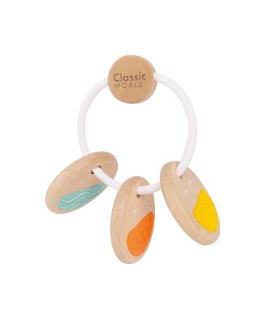 Classic World Wooden Rattle Teether Teething Toy Natural Teether  Rattle Key with Silicone  Wood Teether