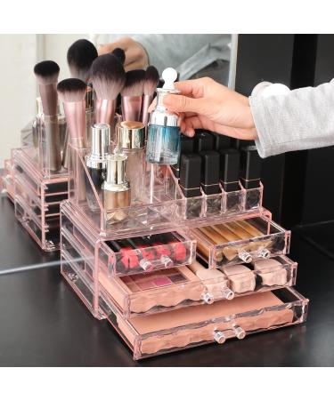 Pink Diamond Jewelry & Cosmetic Box with Brush Holder - Storage Display Cube with 4 Drawers - 2 Piece Set - Buy Online on GoSupps.com