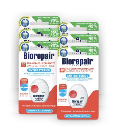 Biora pair ultra -flation waxed antibacterial dental floss with Microrepair for narrow spots for oral care ideal for sensitive teeth fresh mint taste pack of 6 x 30 meters ultra -lax 1.00 m (6 Pack)