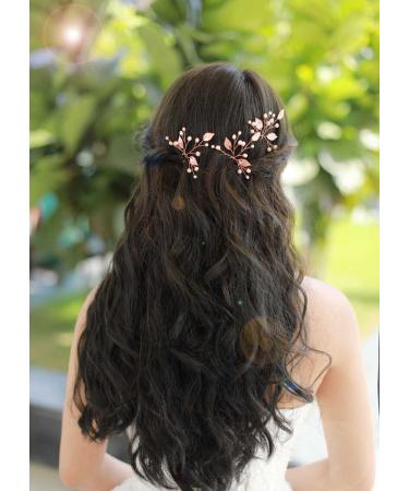 Missgrace Bridal Crystal Leaf Rose Gold Hair Pins - Pack of 3 | Wedding Hair Accessories - Buy Online on GoSupps.com