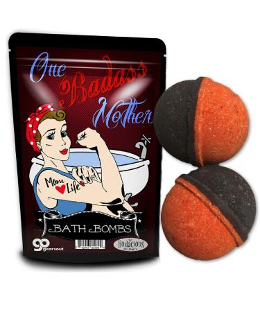 One Badass Mother Bath Bombs - Vintage Rosie Strong Mom Design - Funny Bath Bombs for Moms - XL Bath Fizzers Black and Red Handcrafted in The USA 2 Count