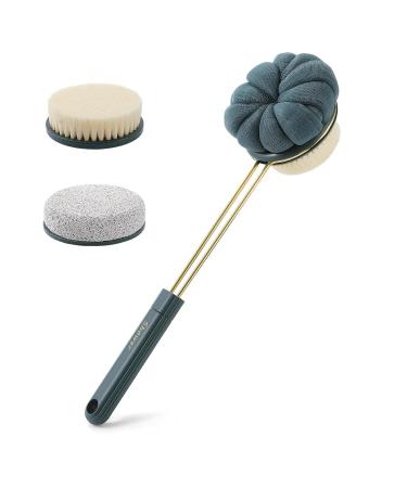 LFJ Back Scrubber for Shower Double-Sided Body Bath Shower Brush with Bristles and Loofah  Shower Brush for Skin Exfoliation Shower Wet Or Dry Brushing  Back Brush for Men and Women(Blue)