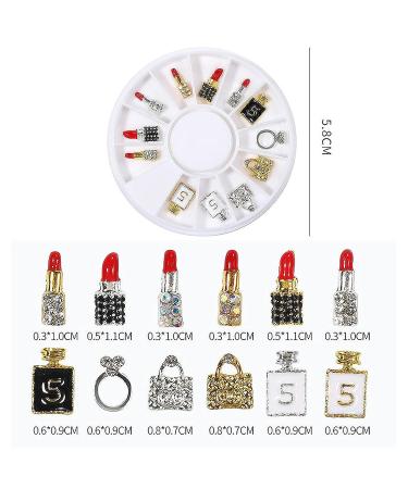 12Pcs Gold 3D Crystal Handbag Lipstick Nail Charms - Luxury Rhinestones for DIY Nail Art - Buy Online on GoSupps.com