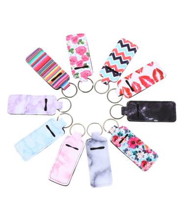 Mikinona Mikinona 10 Pieces Lipstick Kou Lanyards Key Chain Bracelet Lip Balm Pouch Keychain Lip Balm Ring Holder Elastic Neoprene Women Supplies