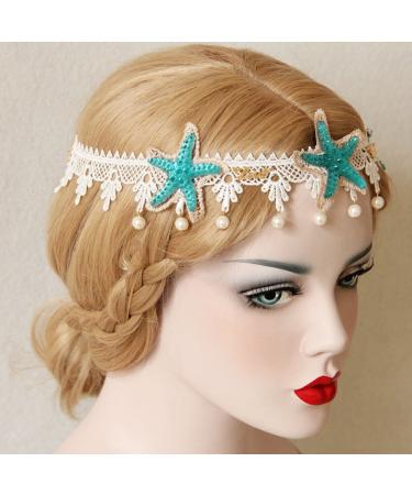 Boho Wedding Flower Head Wreath Mermaid Sea Star Hair Accessory - Color 2-Lace St - Buy Online on GoSupps.com