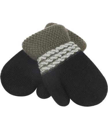 Infant Toddlers Winter Mittens with Anti-Lost String | Cute Cartoon Gloves for Baby Girls Boys 0-3 Years | Dual Layers Plush Padded Knitted Gloves in Black - Buy Online on GoSupps.com