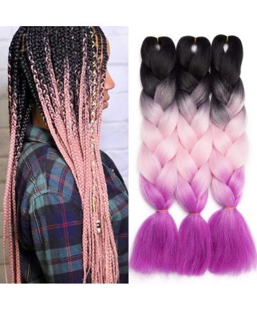 Tess Braids Extensions Ombre 60 cm 3 pack jumbo braids Kanecalon Kunsthaar For single-laid box braids hair extension braid 100g/bundle of bundle ombre hair braids extension (3 piece-black/purple ombre) 60 cm (3 pieces) black/purple ombre - Buy Online on GoSupps.com