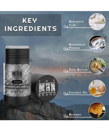 The Man Brand's Steel Aluminum Free Deodorant - Baking Soda Free All Natural for Men (2.5 oz) - Buy Online on GoSupps.com