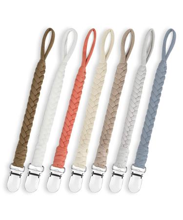 Duludulu 7 Pcs Braided Pacifier Clips for Boys and Girls  Pacifier Holder Baby Binky Clips Handmade Cotton Modern Unisex Pacifier Smoother Clip Fits All Pacifiers for Shower Birthday Gifts Multi