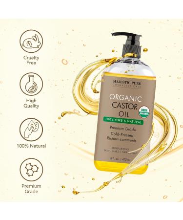 Majestic Pure Organic Castor Oil - 100% Pure Cold Pressed Hexane Free | Stimulate Growth for Hair Eyelashes & Nails | Moisturizing Body & Hair Oil - 16 Fl Oz - Buy Online on GoSupps.com