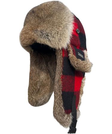 Real Rabbit Fur Winter Trapper Hat | Unisex Russian Ushanka Bomber with Ear Flaps - Red/Black - Large/X-Large - Buy Online on GoSupps.com