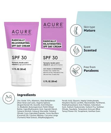 Acure Radically Rejuvenating Day Cream SPF 30 - Anti-Aging Moisturizer 1.7 fl oz | Hydrating & Sun Protection - Buy Online on GoSupps.com