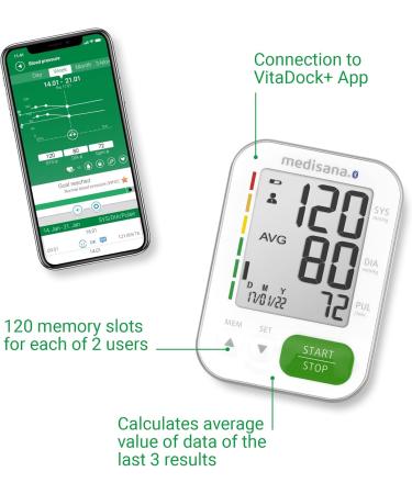Medisana BU 570 Connect: Bluetooth Upper Arm Blood Pressure Meter with Memory Irregular Heartbeat Alert & Traffic Light Scale - Accurate Pulse Measurement International Shipping - Buy Online on GoSupps.com