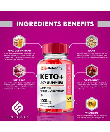Buy Ketoshify Keto ACV Gummies (3 Pack) - Advanced Formula | 1000MG Apple Cider Vinegar Supplement with Vitamin B12 & Folate | 180 Gummies for Weight Loss and Wellness - Buy Online on GoSupps.com