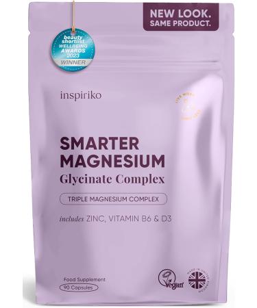 Magnesium Glycinate Supplements for Women - Promotes Bone & Muscle Health Reduces Fatigue & Supports Sleep. Chelated Magnesium Supplements Complex with Zinc B6 D3 & Folate. 90 Capsules Made in UK 90 Count (Pack of 1) 90.0