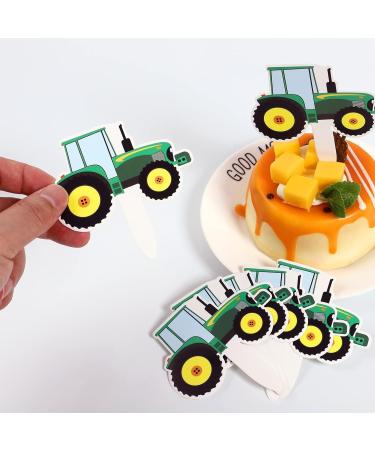 42Pcs Green Tractor Cupcake Toppers Farm Tractor Truck Car Cupcake Picks for Baby Shower Birthday Party Construction Party Supplies Cupcake Toppers Cooking and Baking