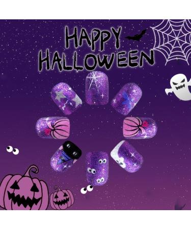 24Pcs Dark Purple Halloween Press-On Nails | Short Square Glitter Fake Nails Set | Reusable Stick-On Nails for Women & Girls | Perfect Gift A11 - Buy Online on GoSupps.com